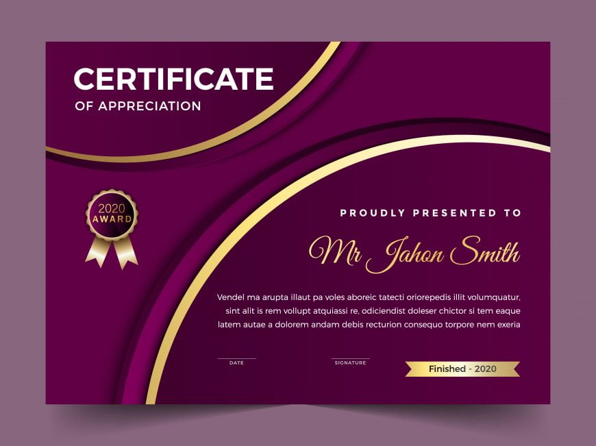 Elegant Purple Diploma Certificate Template