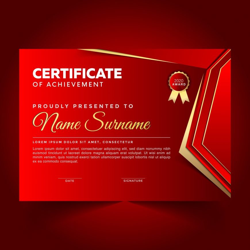 Elegant Red Certificate of Achievement Template Design