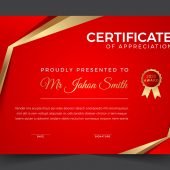 Elegant Red and Gold Diploma Certificate Template