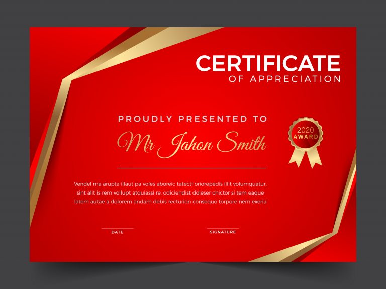 🔻 Elegant Red and Gold Diploma Certificate Template – GraphicsFamily