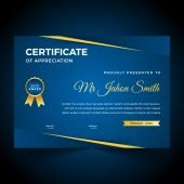 Elegant blue and gold diploma certificate template