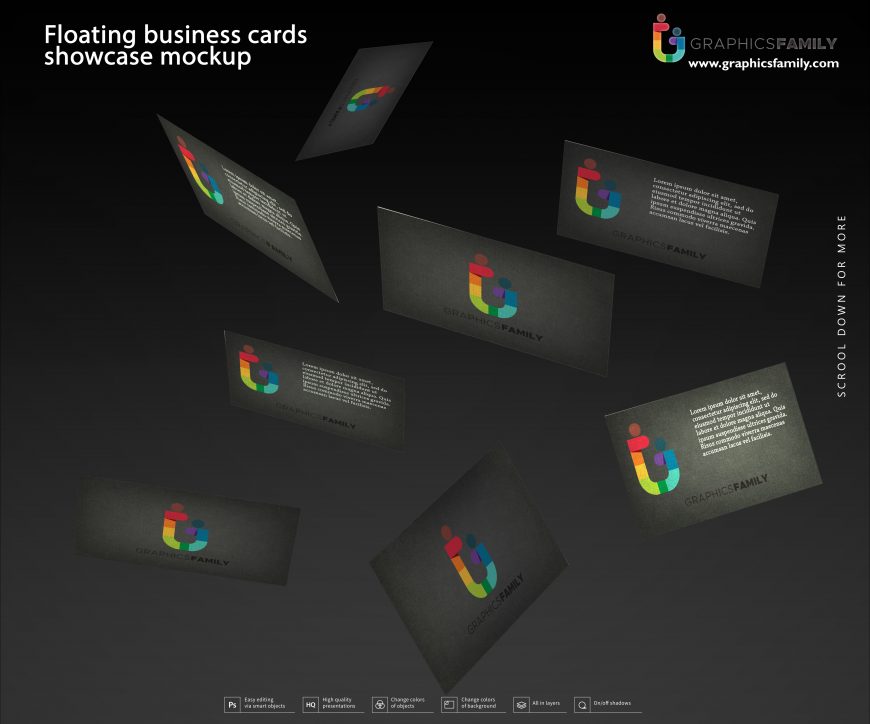 Floating business cards showcase mockup