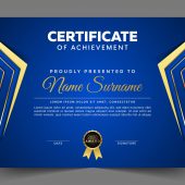 Free Blue and Gold Certificate with Badge Template