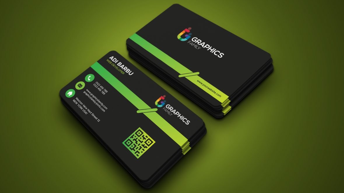Free Business Card Template with Green Line Design
