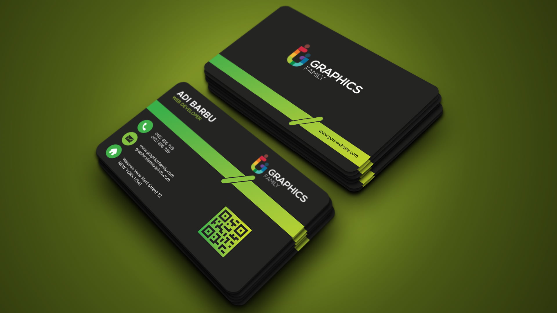 Free Business Card Template With Green Line Design Graphicsfamily