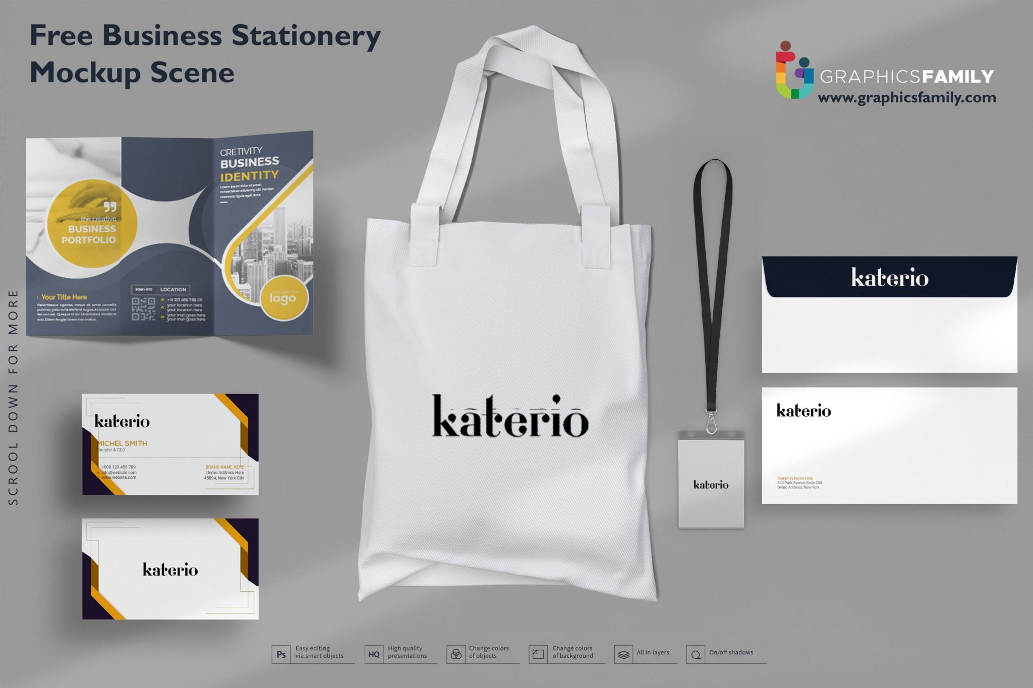 🧑‍💼 Free Business Stationery Mockup Scene GraphicsFamily