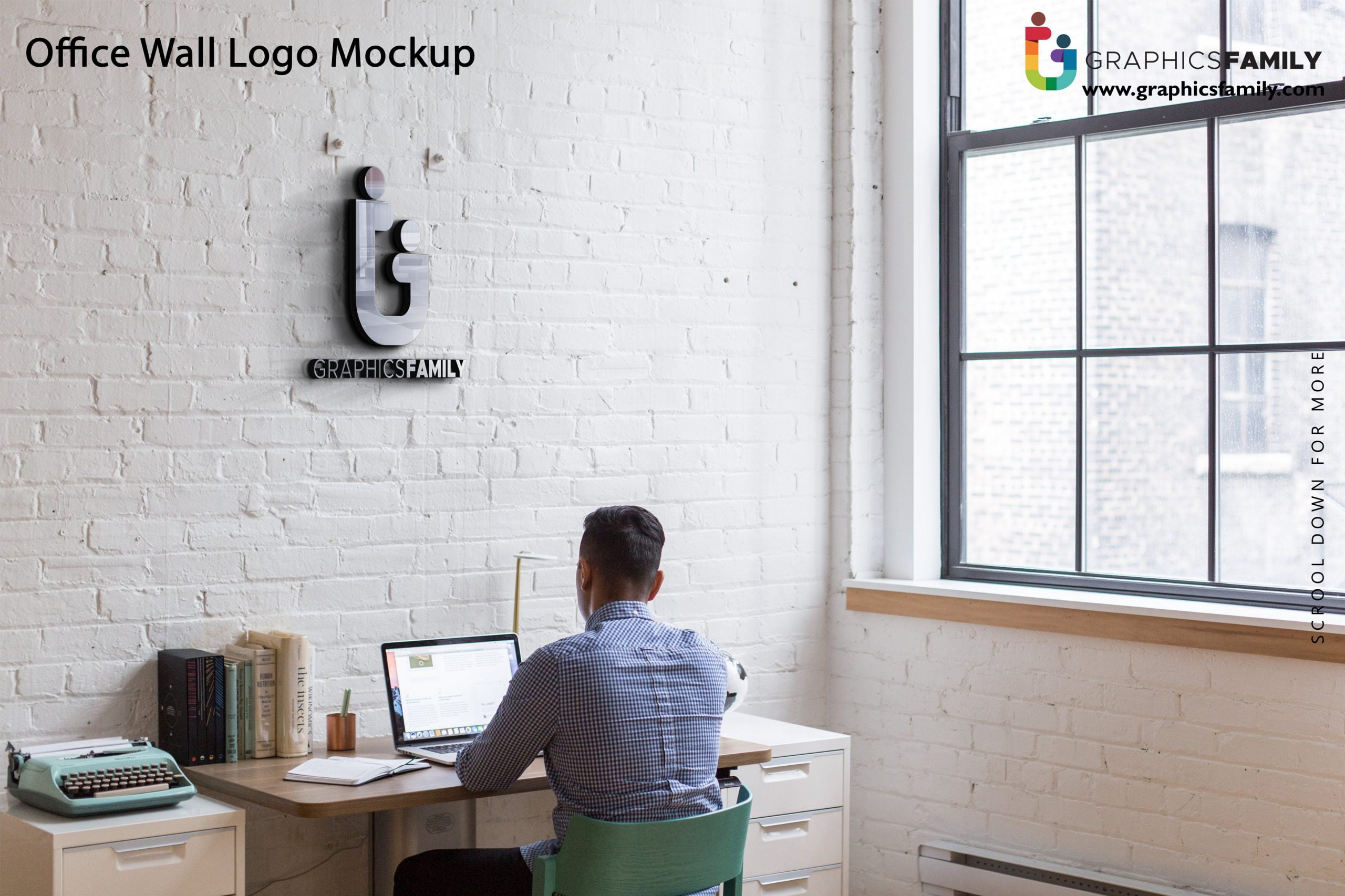 Free Interior Office Wall 3D Logo Mockup GraphicsFamily
