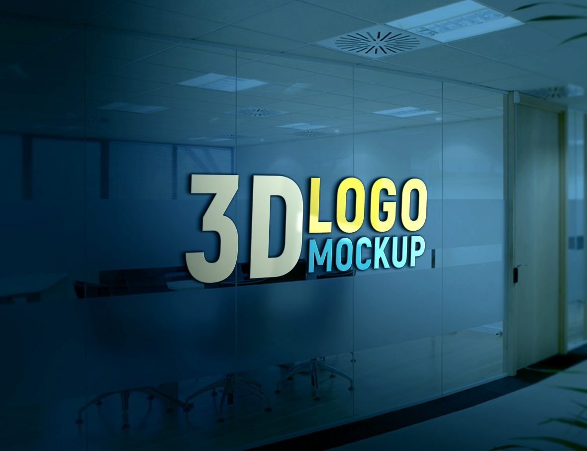 Free PSD Logo Mock-up on Office Glass Wall by GraphicsFamily