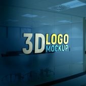 Free PSD Logo Mock-up on Office Glass Wall