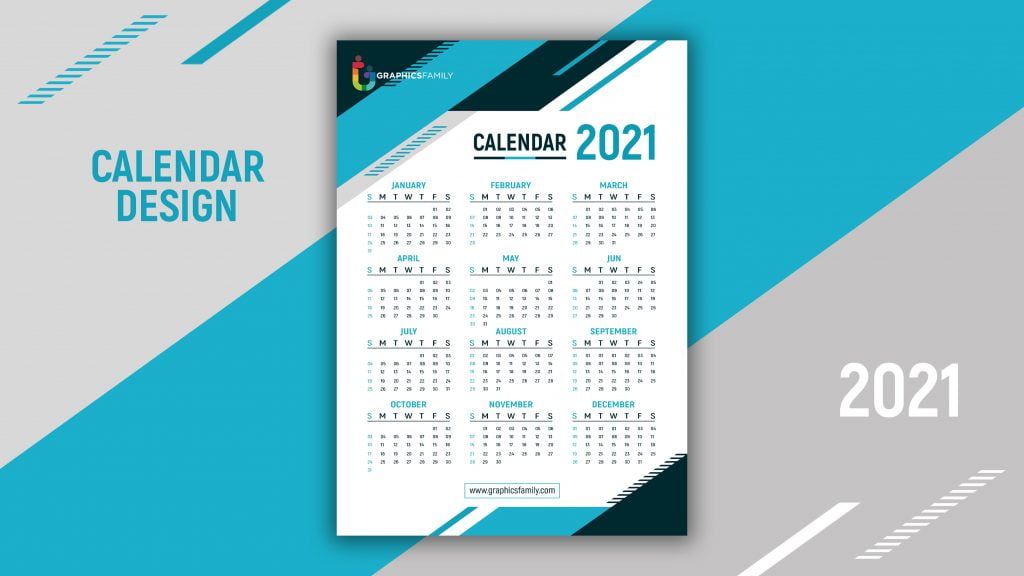 Geometric Style Professional 2021 Calendar Blue Design Template Free ...