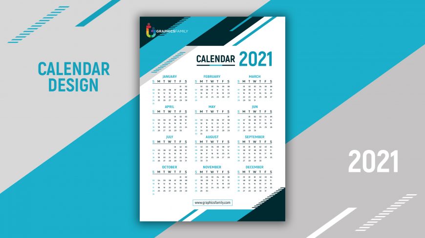 Geometric style professional 2021 calendar Blue design template Free Vector