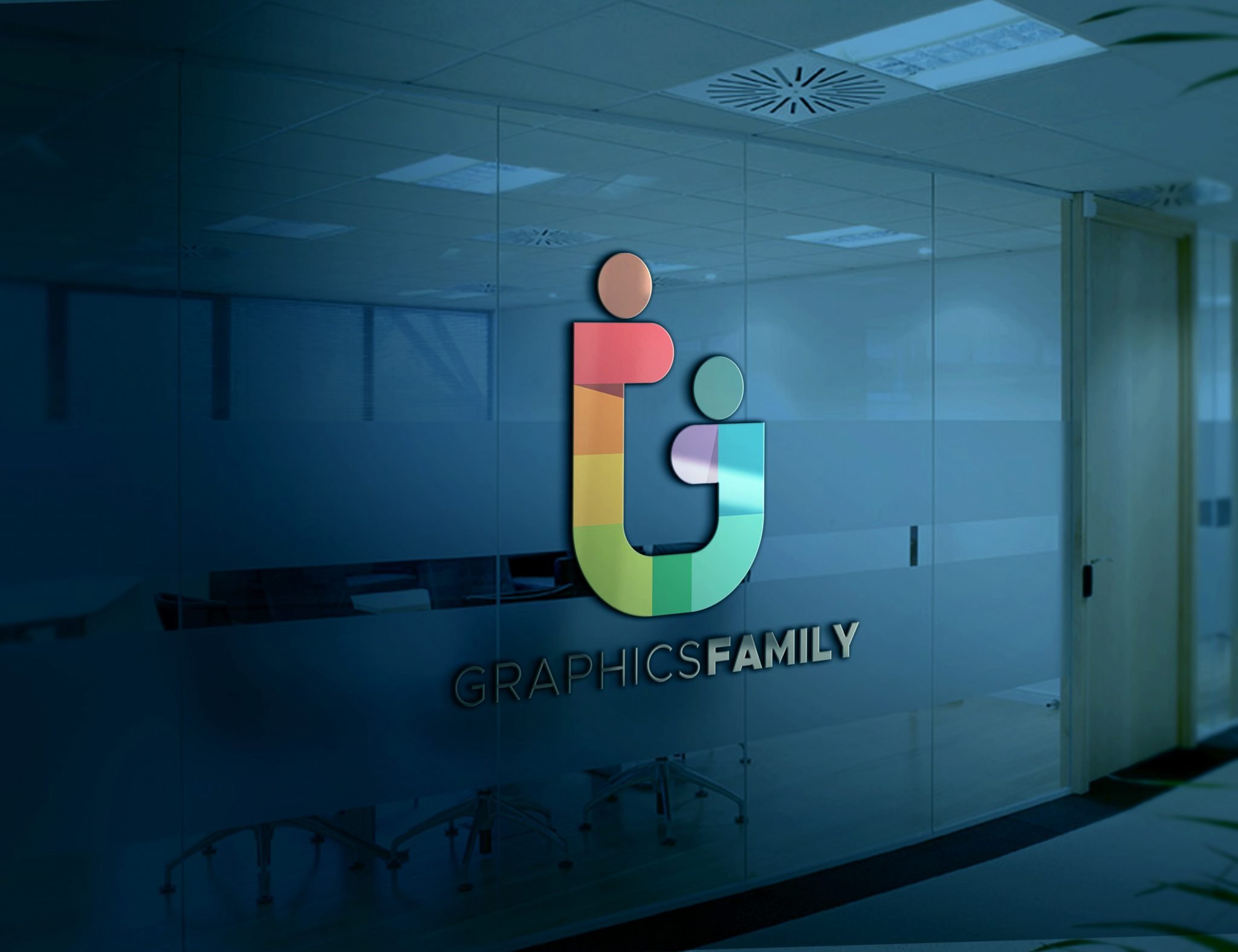 Free PSD Logo Mockup on Office Glass Wall GraphicsFamily