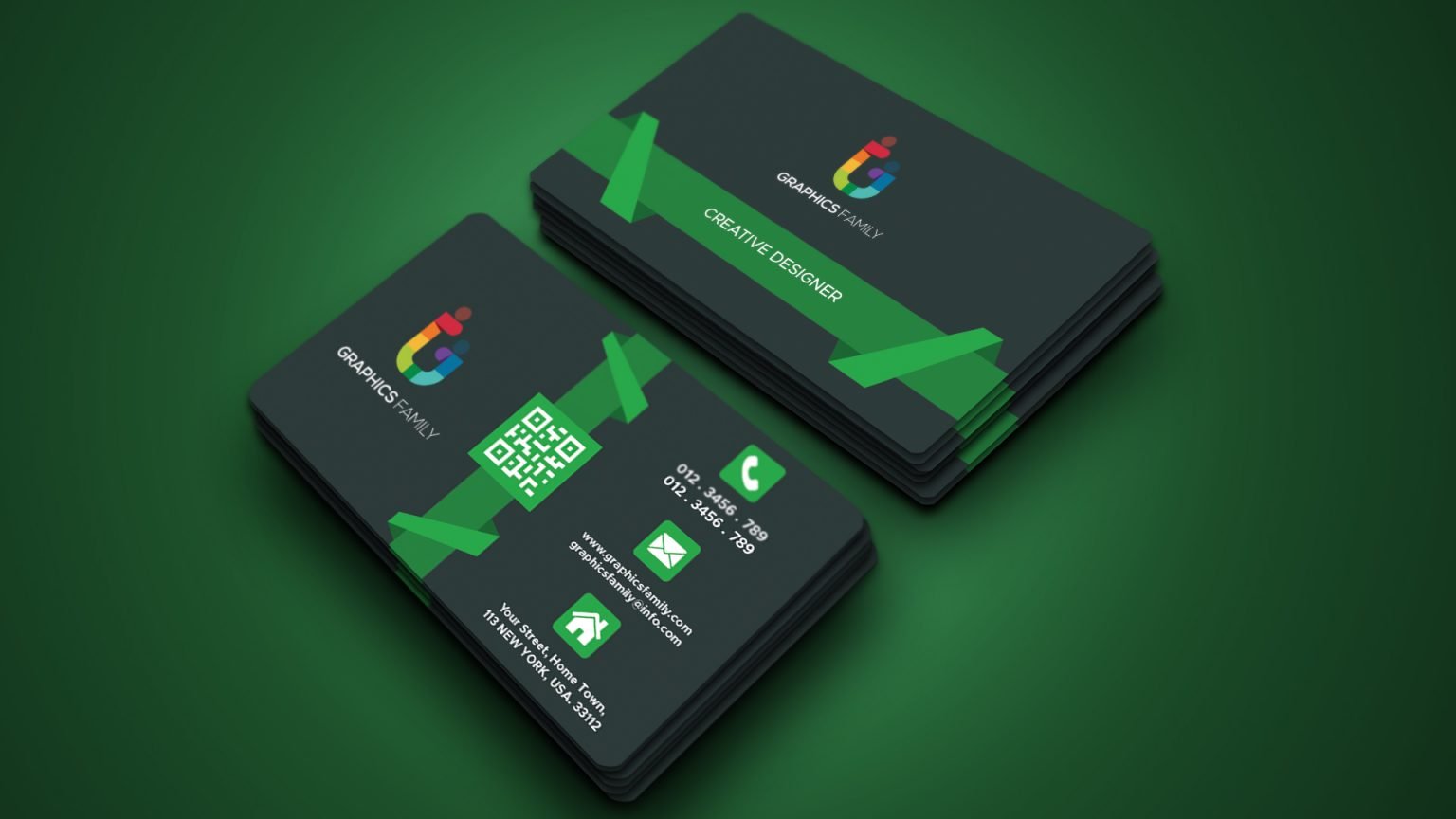 Green Abstract Modern Business Card Design – GraphicsFamily