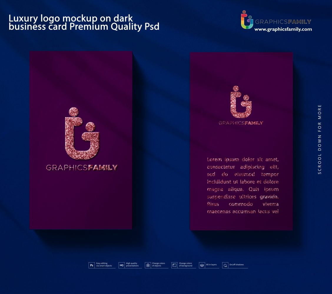 Luxury logo mockup on dark business card Premium Quality Psd