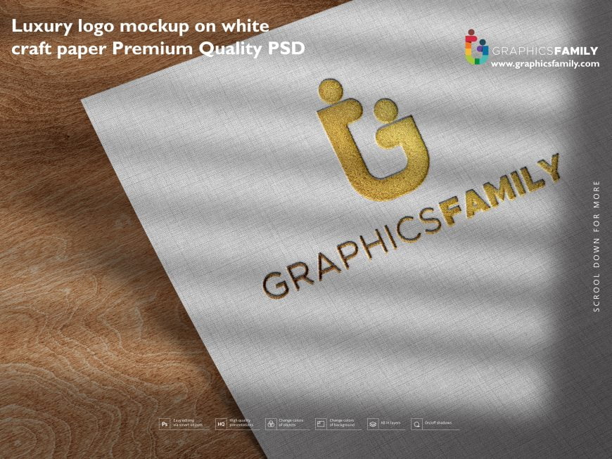 Luxury logo mockup on white craft paper Premium Quality Psd