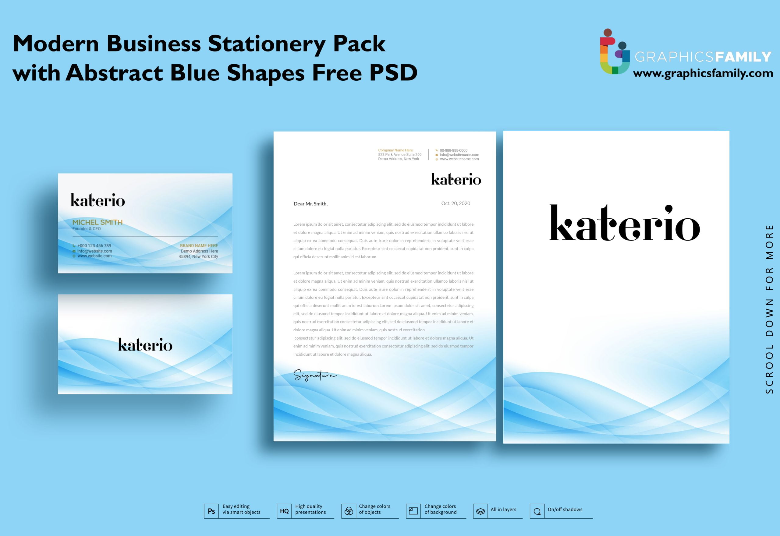 💙☄️ Modern Business Stationery Pack with Abstract Blue Shapes Free Psd 2