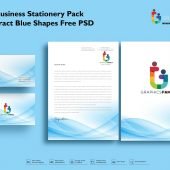 Modern Business Stationery Pack with Abstract Blue Shapes Free Psd