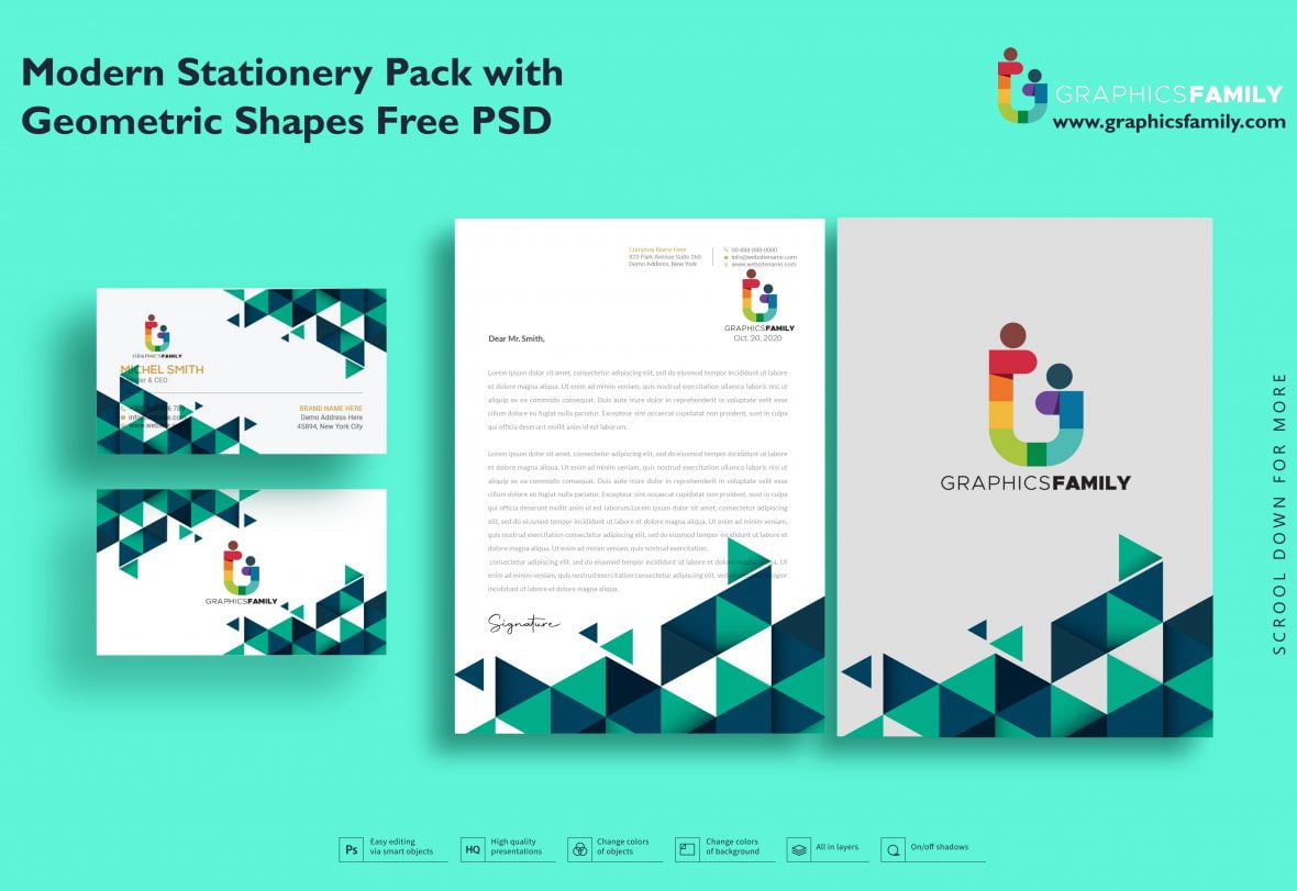 Modern Stationery Pack with Geometric Shapes Free Psd