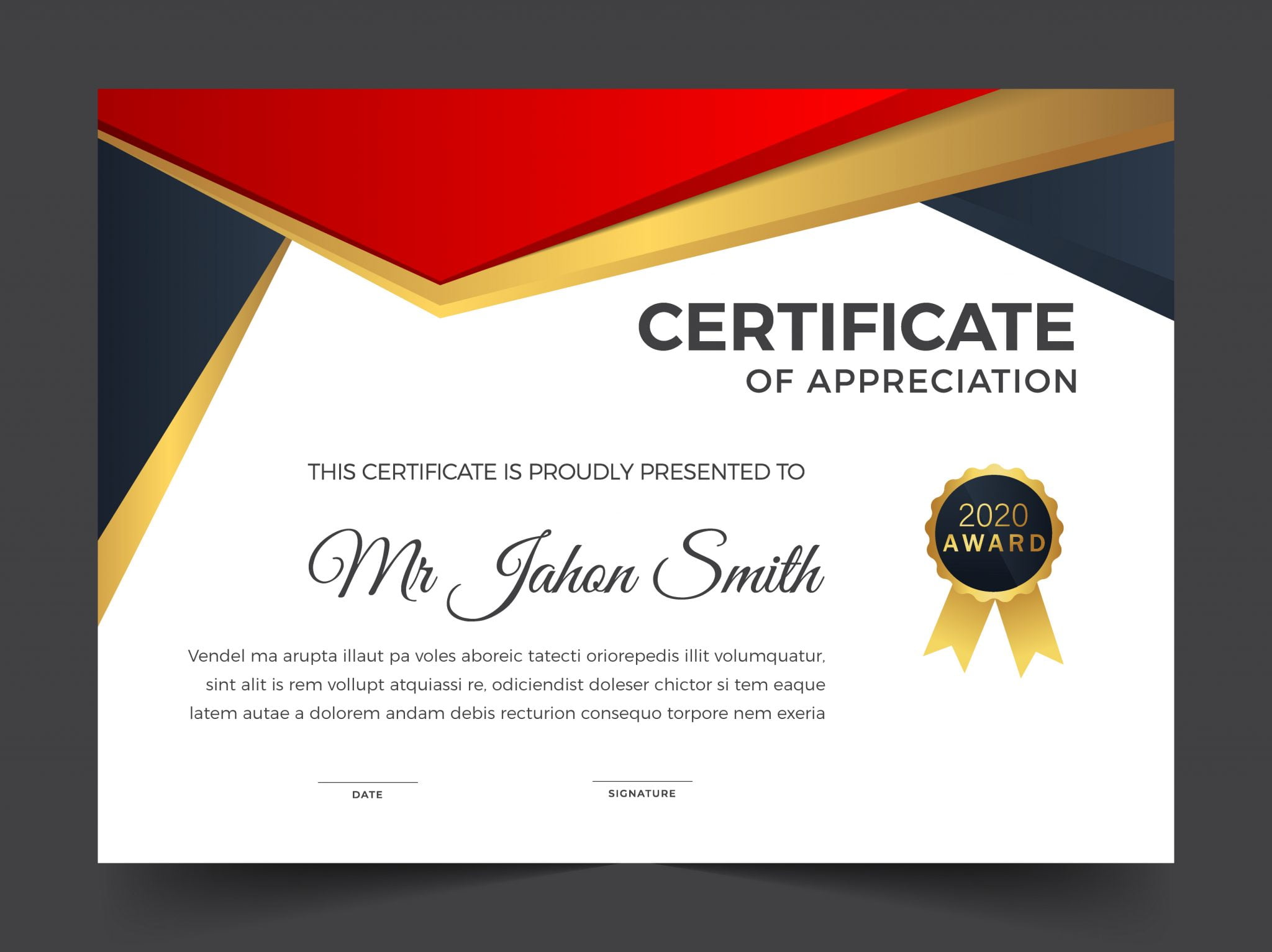 Modern certificate of achievement template GraphicsFamily