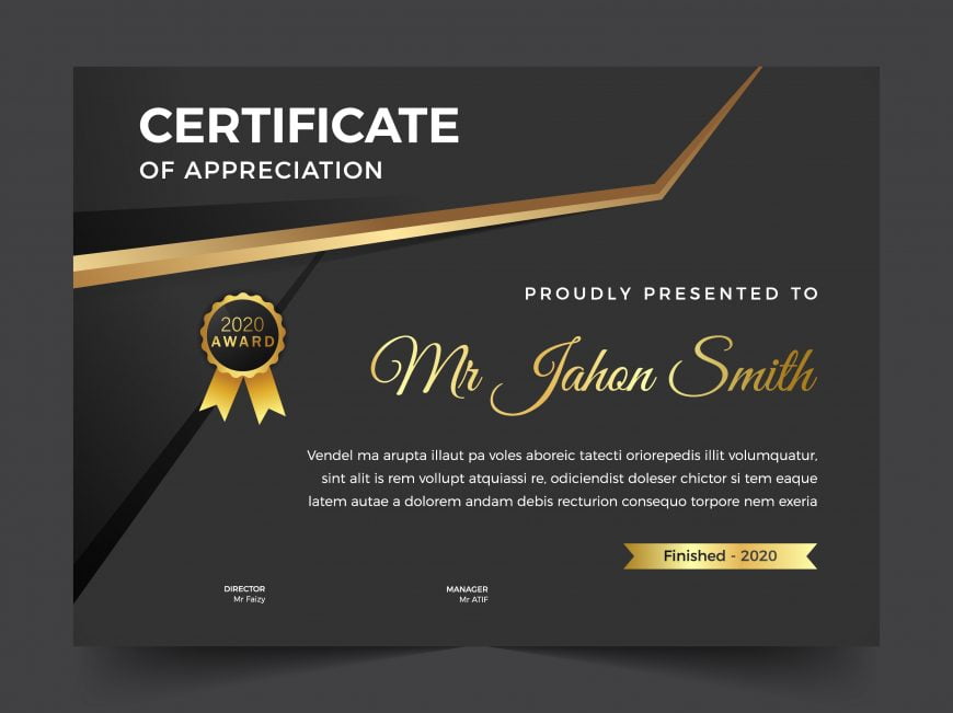 Multipurpose certificate template in dark golden theme design