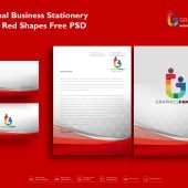Professional Business Stationery Pack with Red Shapes Free Psd Download