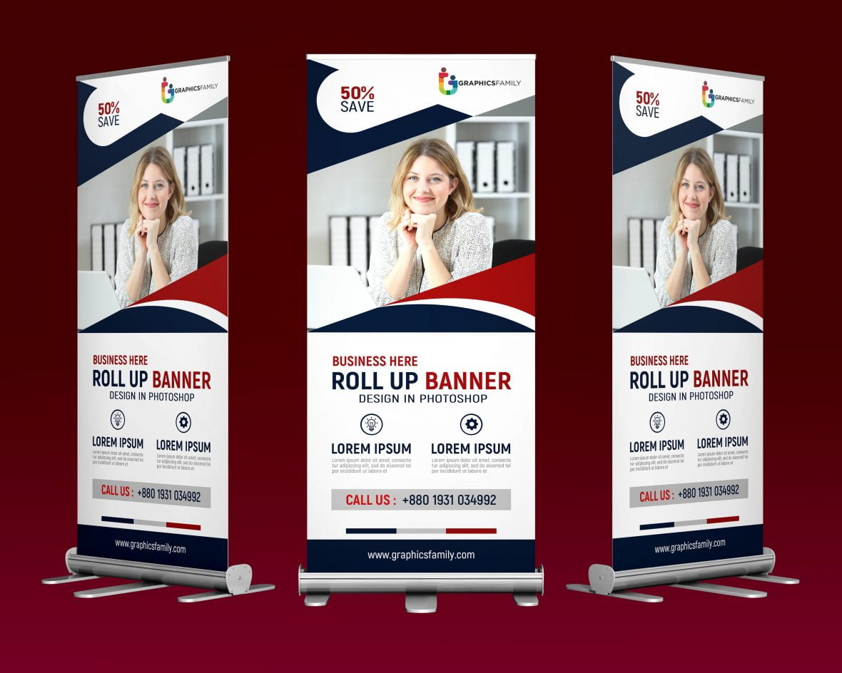 Professional roll up stand banner template design Free PSD GraphicsFamily