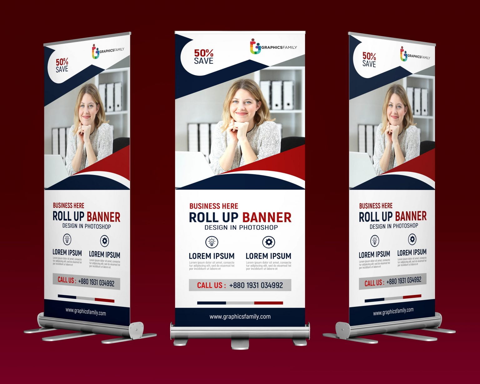 Professional roll up stand banner template design Free PSD – GraphicsFamily