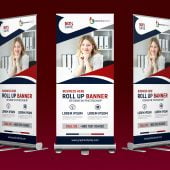 Professional roll up stand banner template design Free PSD