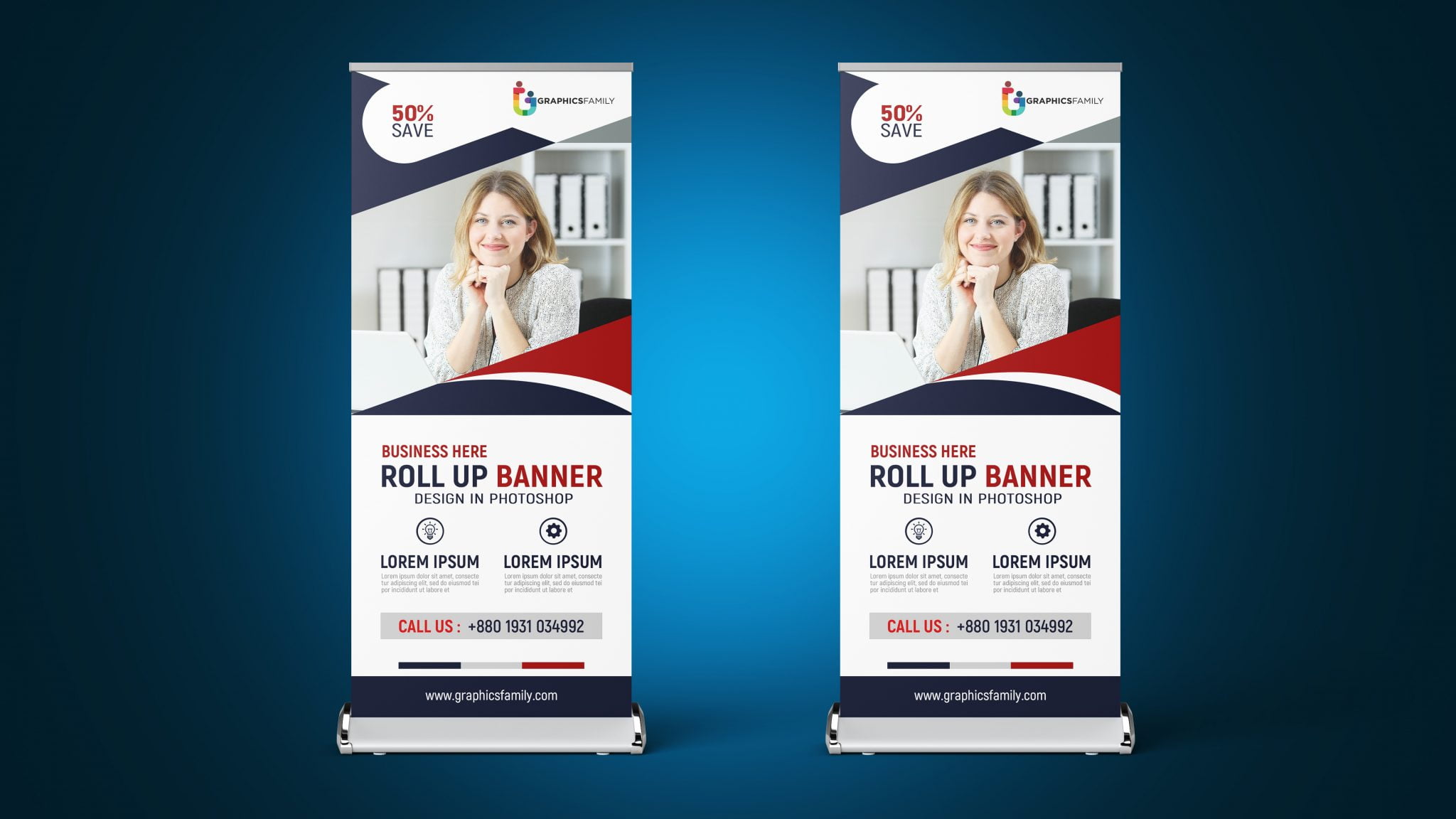 Professional roll up stand banner template design Free PSD GraphicsFamily