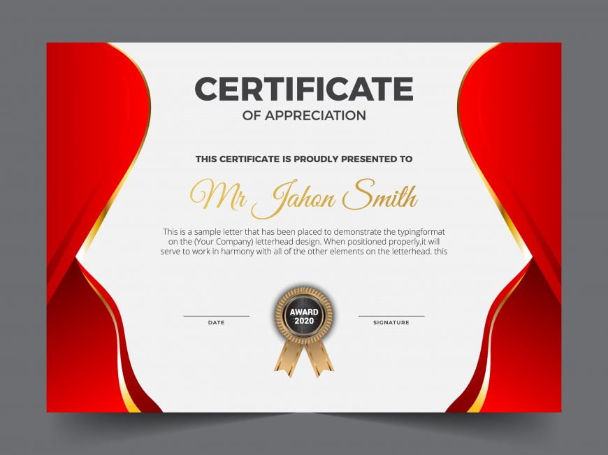 Red and white elegant certificate of achievement template background