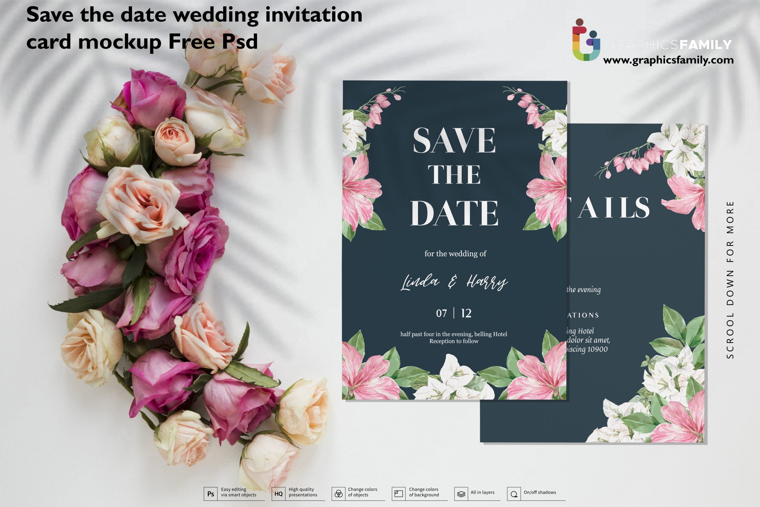 Save the date wedding invitation card mockup Free PSD GraphicsFamily