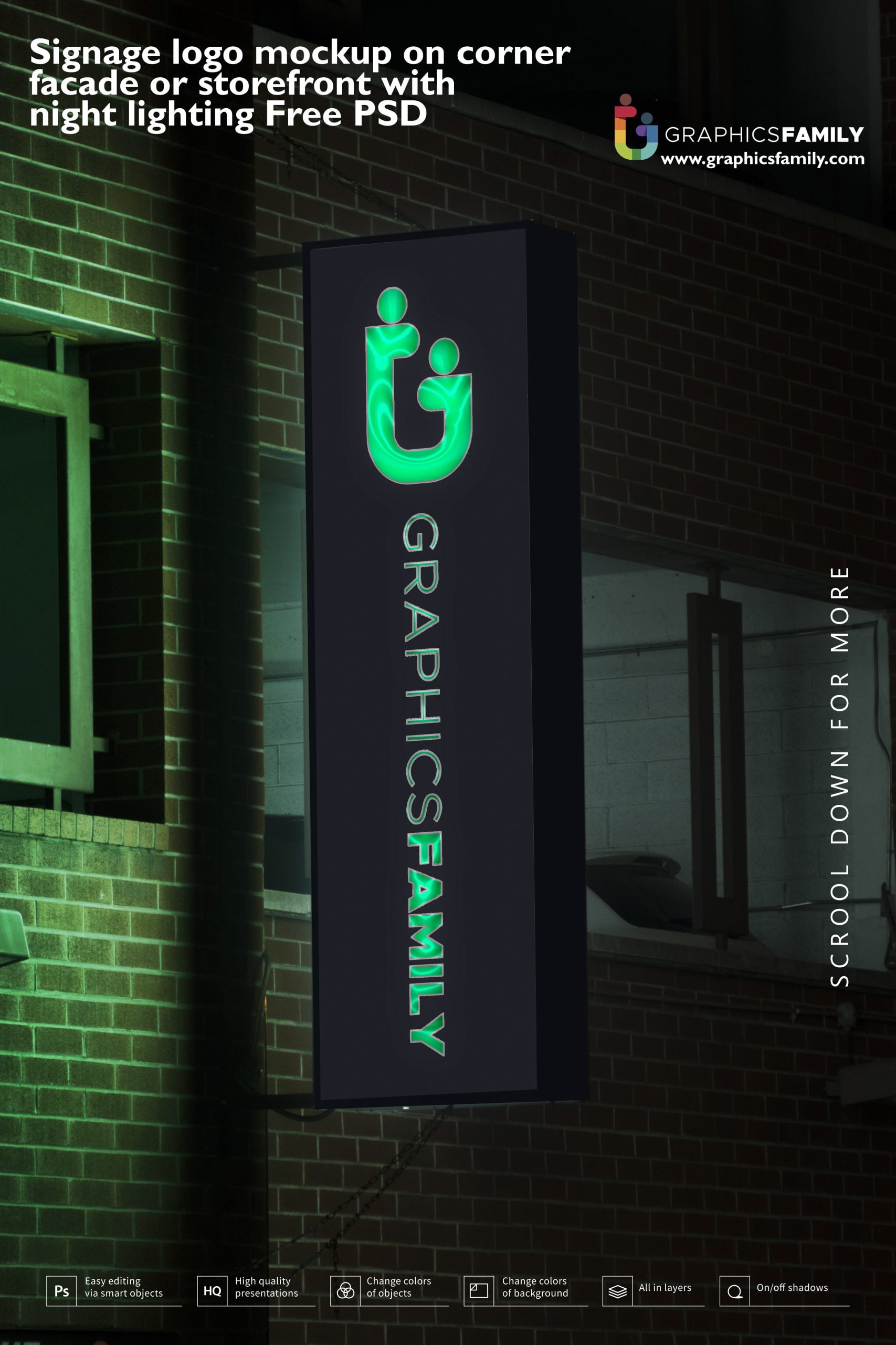 Download Signage Logo Mockup On Corner Facade Or Storefront With Night Lighting Free Psd Graphicsfamily
