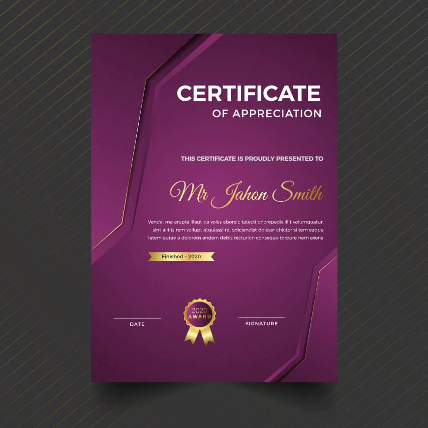 Vertical modern certificate template with futuristic and dynamic texture modern backgr