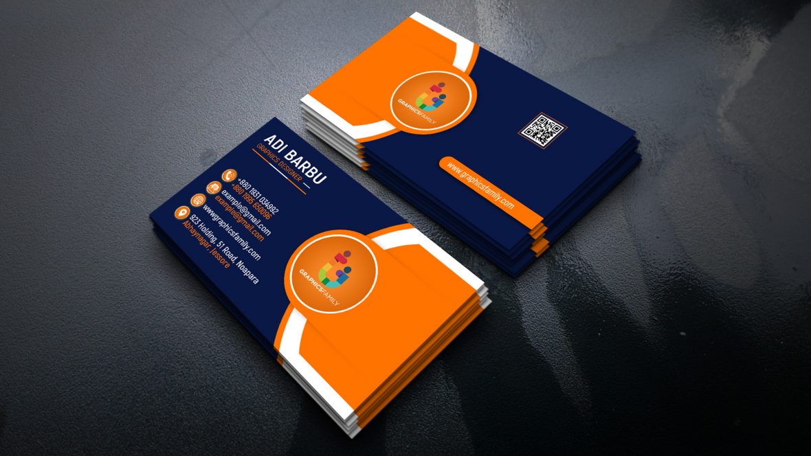 Free Creative Navy Blue and Orange Company Business Card Design