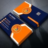 Free Creative Navy Blue and Orange Company Business Card Design