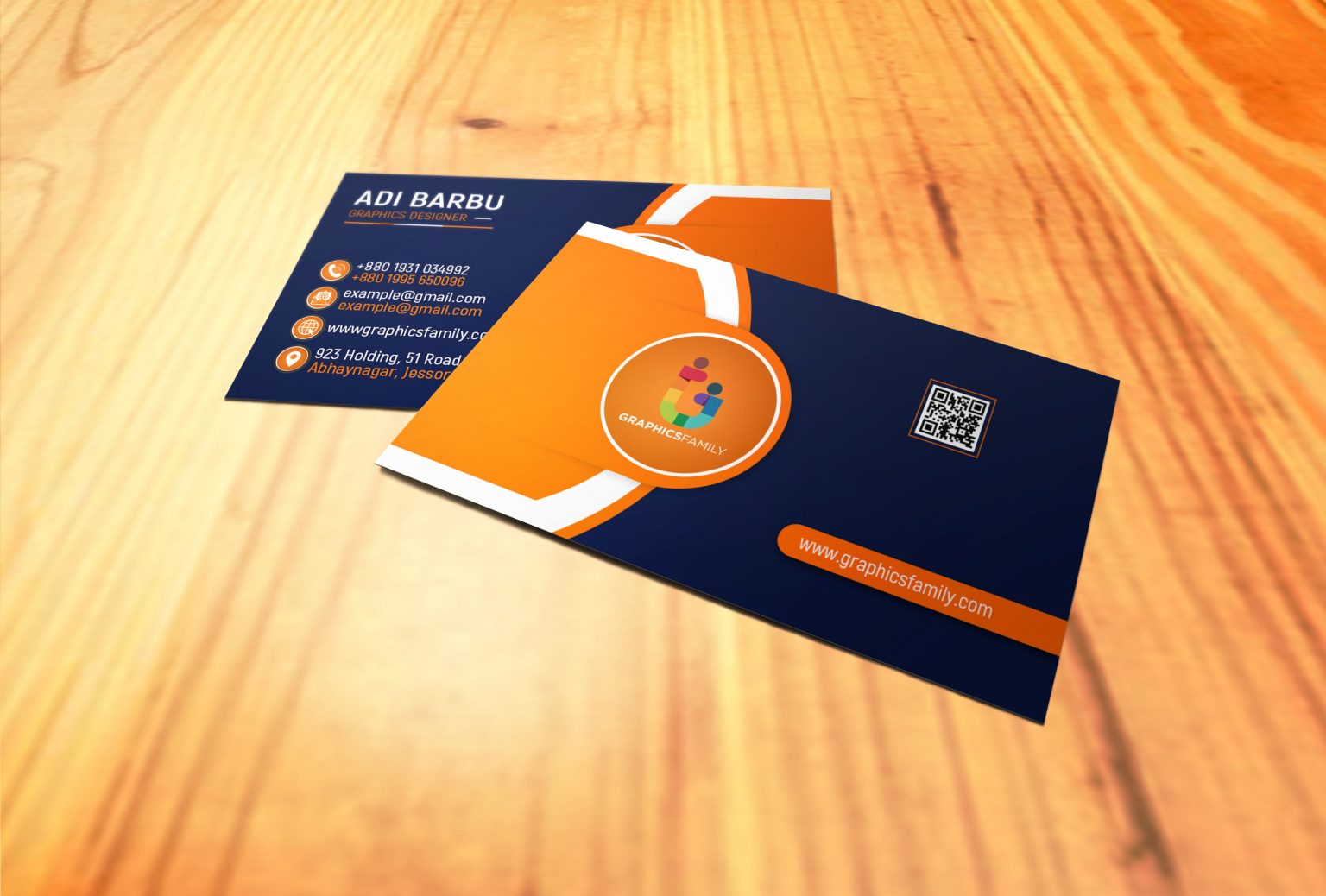 Free Creative Navy Blue and Orange Company Business Card Design ...