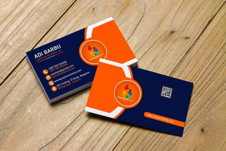 Free Creative Navy Blue and Orange Company Business Card Design ...