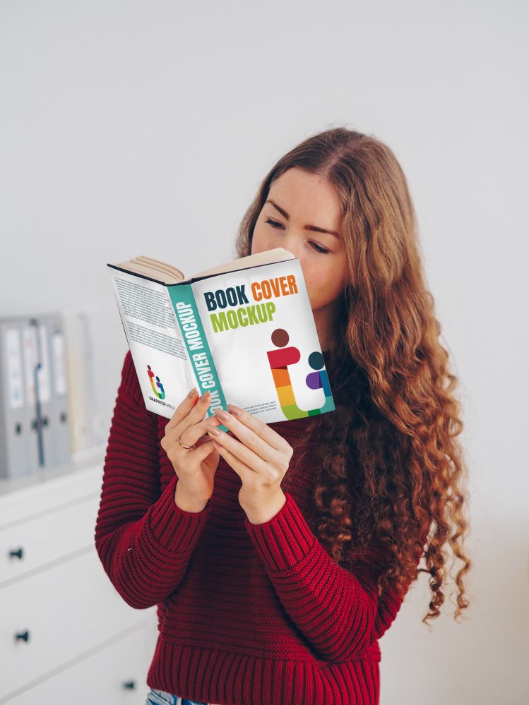 Girl with Book Cover Mockup
