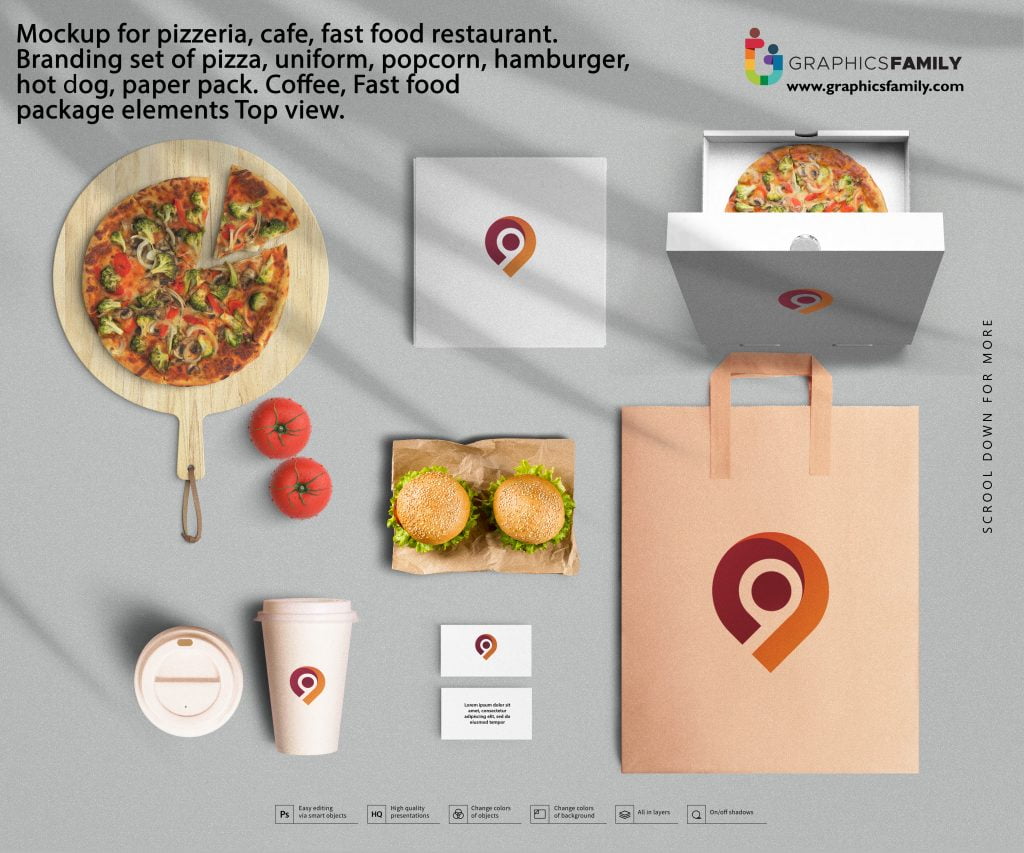 Mockup for pizzeria, cafe, fast food restaurant. Branding