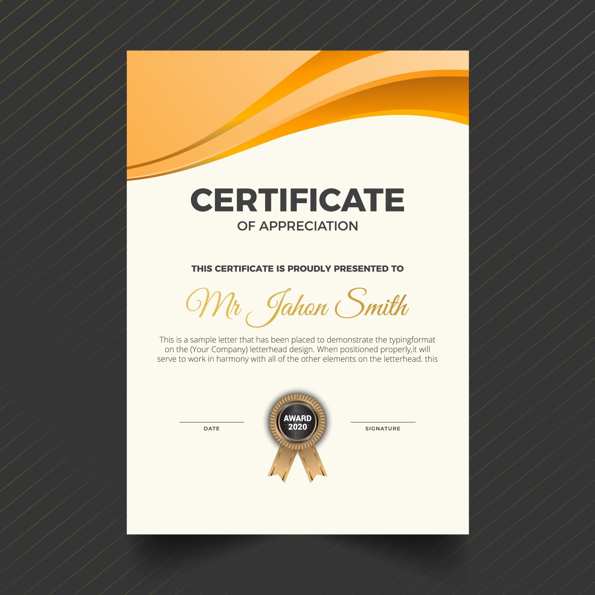 Portrait Vertical Orange Certificate – GraphicsFamily