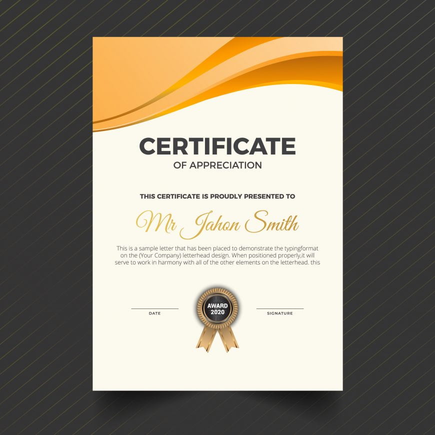 Portrait Vertical Orange Certificate