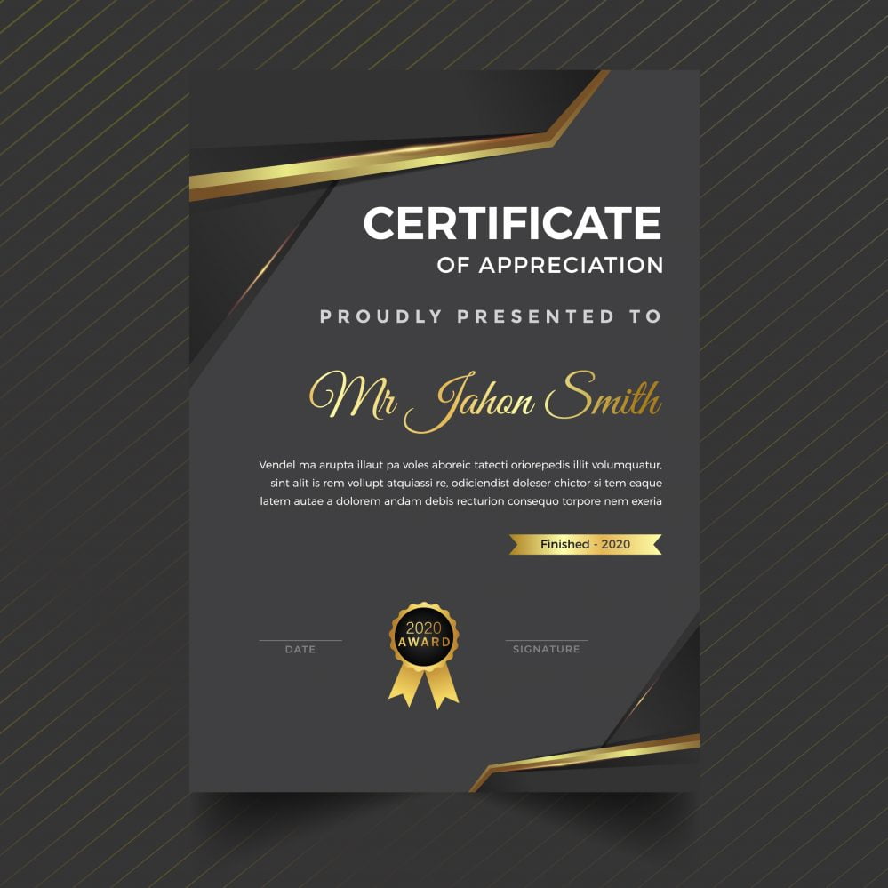 Premium golden black vertical certificate template design