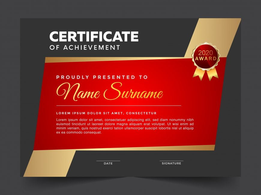 Red Gold Certificate Template For Multipurpose Diploma Award Or Graduation