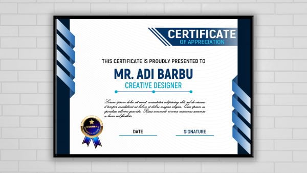 Simple Blue and White Certificate Design – GraphicsFamily