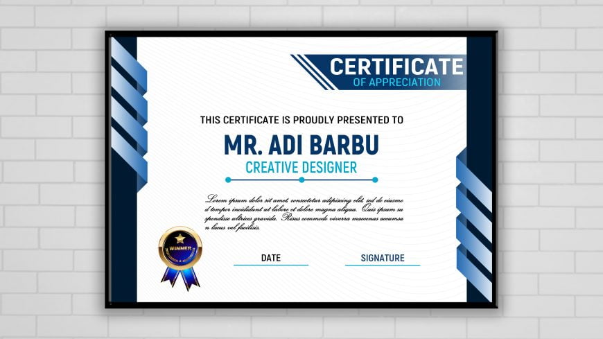 Simple Blue and White Certificate Design