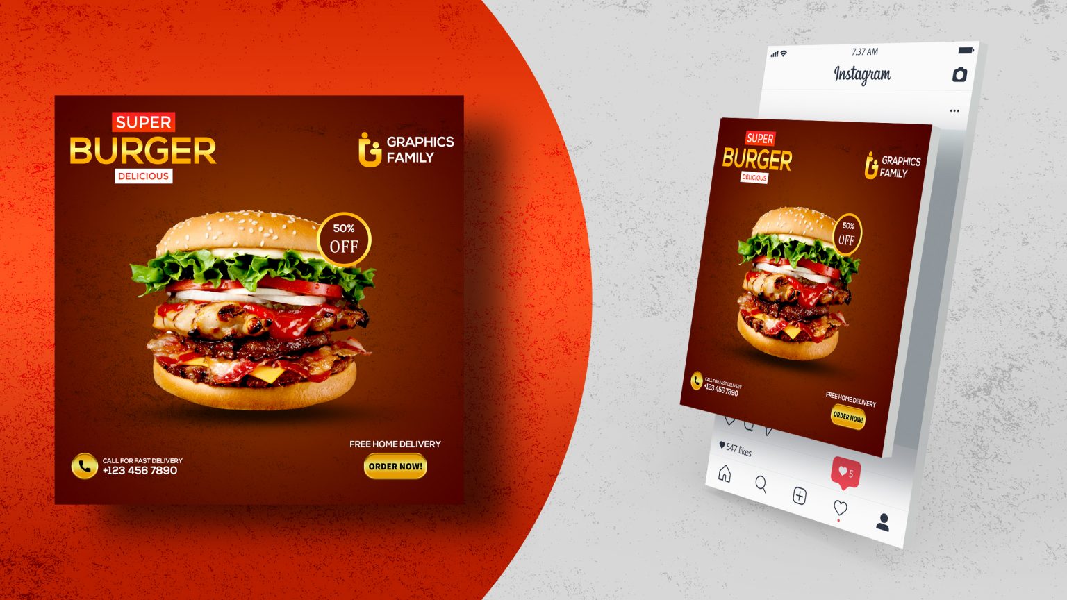 Burger Social Media Post Design Vector Template – GraphicsFamily