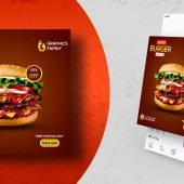 Burger Social Media Post Design Vector Template