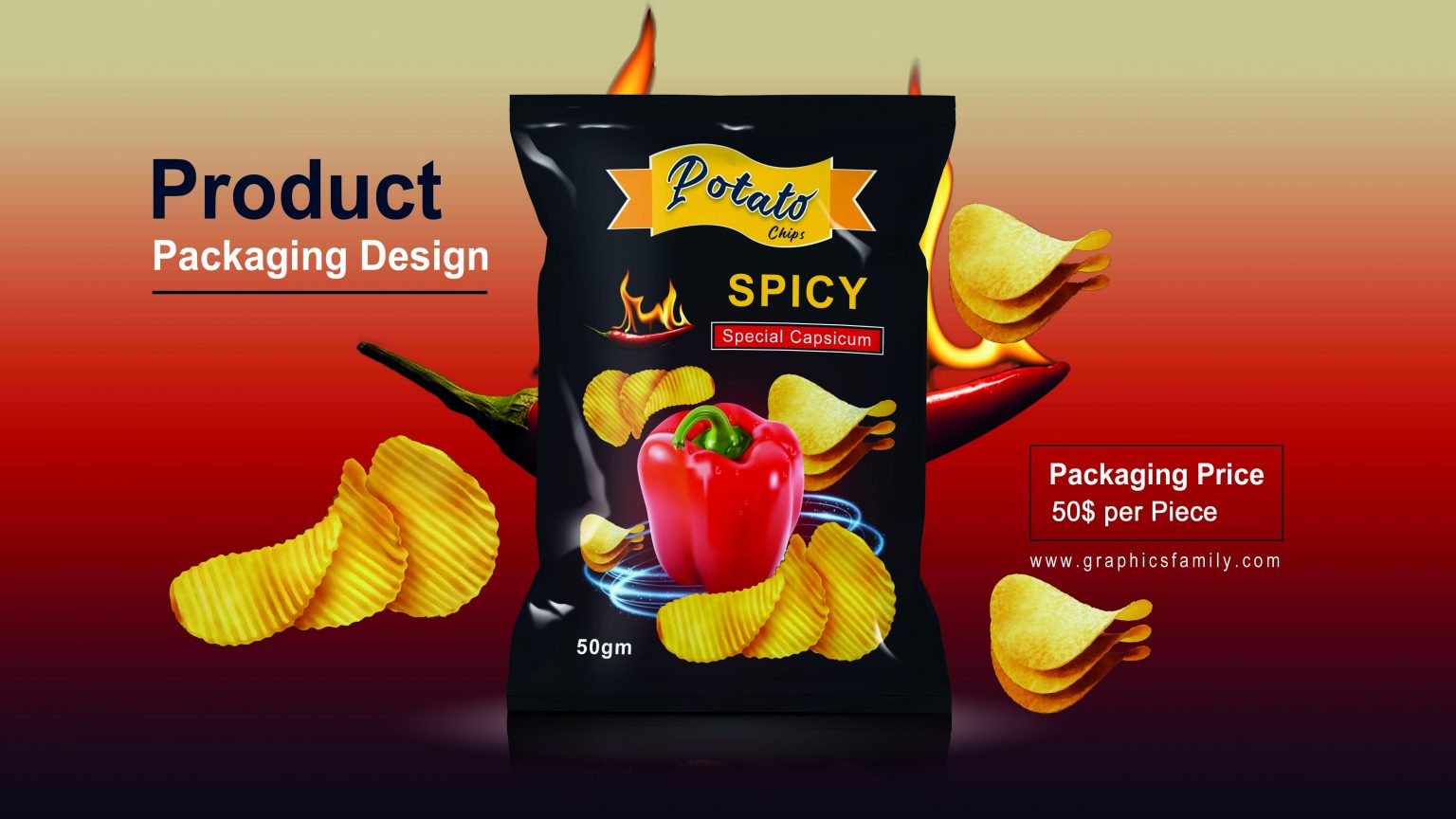 Editable PSD Chips Product Packaging Design GraphicsFamily