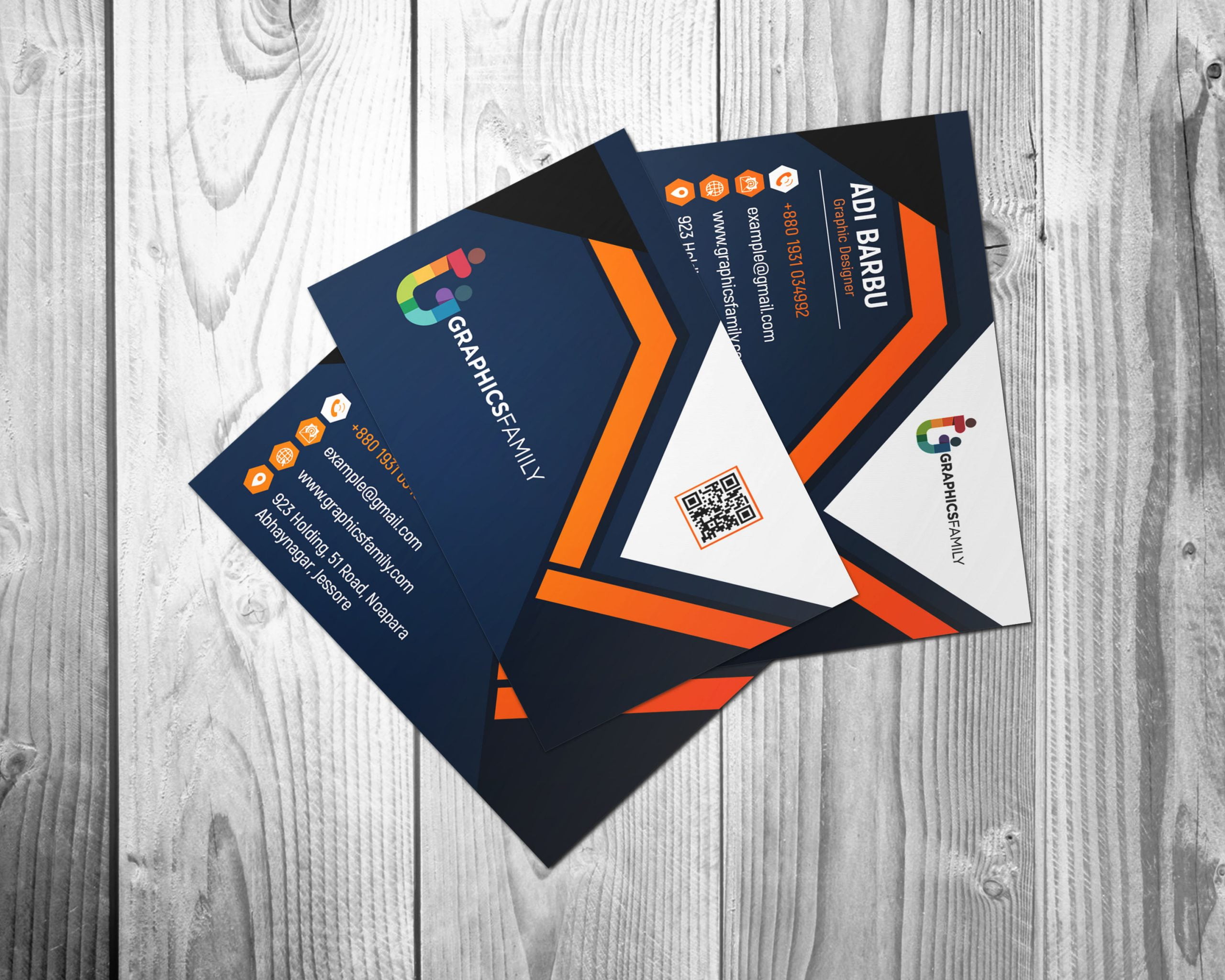 Free Orange Blue White Visiting Card Template in Photoshop