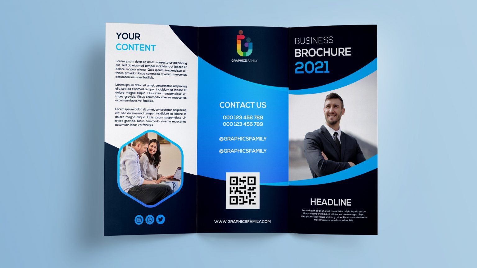 Free Business Trifold Brochure Design Template GraphicsFamily